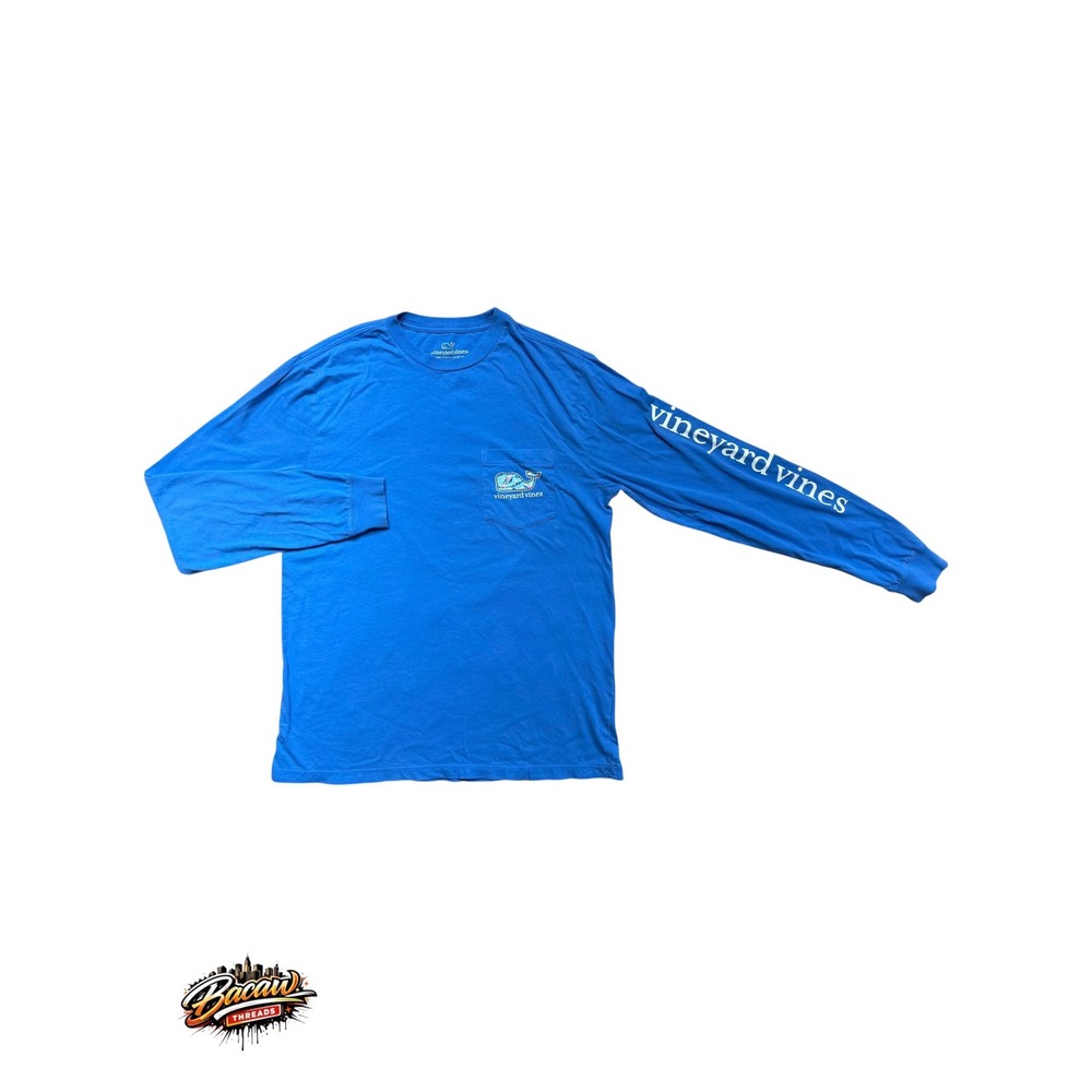 Vineyard Vines Mens Blue Airplane Whale Graphic Long Sleeve Pocket T-Shirt S